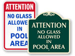 No Glass Allowed In Pool Area Signs