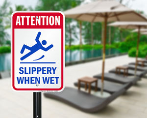 Slippery when wet sign for pools