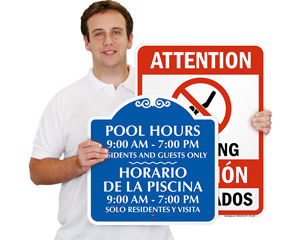 Spanish Sign Pool Rules English Made in USA Plastic for Recreation 14x10 in 
