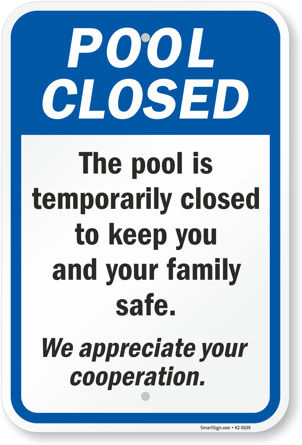 Pool Closed Sign Printable