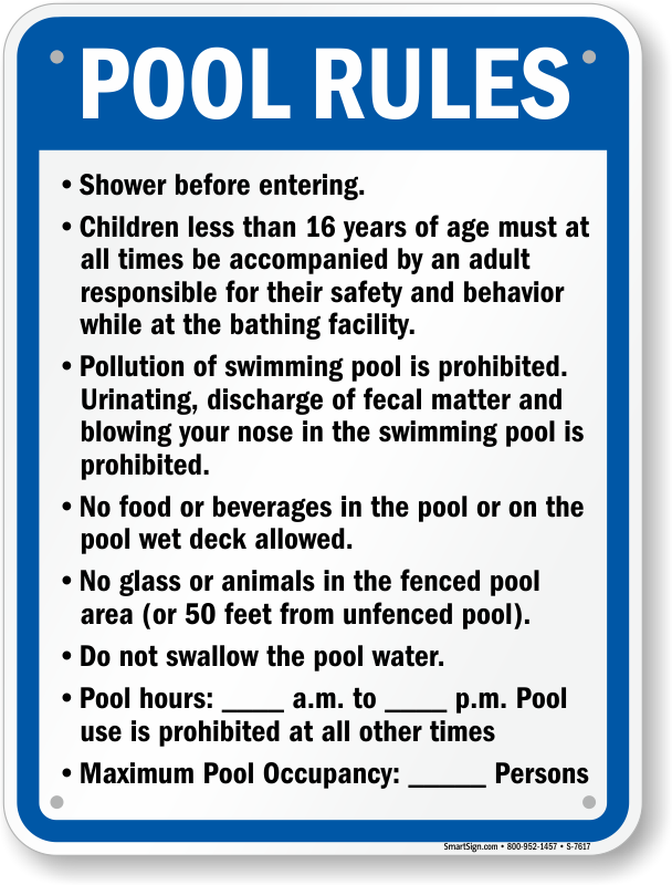 New York Swimming Pool and Spa Rules Signs.