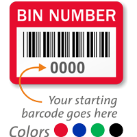 BIN NUMBER Label, barcode, pack of 1000