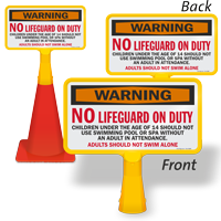 Warning No Lifeguard On Duty ConeBoss Pool Sign