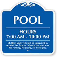 Pool Hours 7:00 AM To 10:00 PM Sign