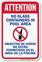 Attention No Glass Containers Pool Sign