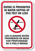 Bilingual Diving Is Prohibited In Water Depths Sign