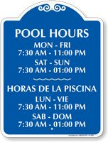 Bilingual Pool Hours for Week Signature Sign