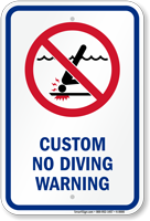 Customizable No Diving Warning Sign with Graphic