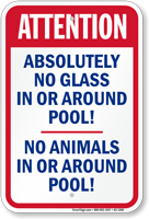 No Glass or Animals Around Pool Sign