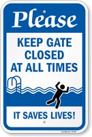 Please Keep Gate Closed At All Times Swimming Pool Sign