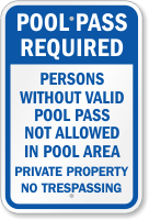 Persons Without Valid Pool Pass Not Allowed Sign