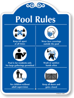 Pool Rules Keep 6ft Apart Wear Face Covering No Larger Gathering Wash Hands Social Distancing Pool Rules Sign