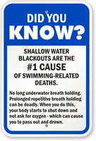 Shallow Water Blackouts No Breath Holding Sign