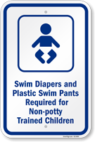 Swim Diapers And Plastic Swim Pants Required Pool Sign
