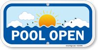 Swimming Pool Open Sign With Sunrise Symbol