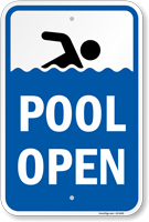 Swimming Pool Open Sign With Symbol