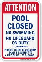 Pool Closed No Swimming Kentucky Sign