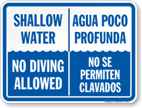 Bilingual Shallow Water, No Diving Allowed Sign