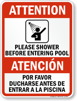 Bilingual Shower Before Entering Pool Sign