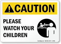 Caution! Please Watch Your Children Pool Sign