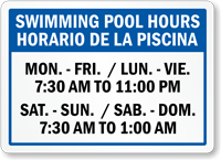 Customizable Bilingual Pool Hours Sign
