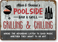 Customizable Family Name Poolside Bar And Grill Sign