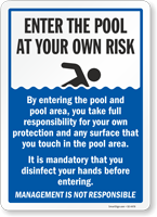 Enter The Pool At Your Own Risk Pool Rules Sign