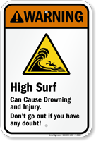High Surf Can Cause Drowning Injury Sign