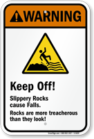 Warning  Keep Off! Slippery Rocks Sign