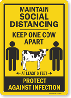 Maintain Social Distancing Keep One Cow Apart Sign