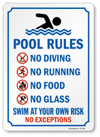 No Diving Running Swim At Your Risk Pool Rules Sign