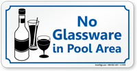 No Glassware in Pool Area Sign