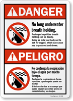 No Long Underwater Breath Holding Bilingual Danger Sign