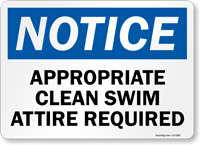 Notice Clean Swim Attire Required Pool Rules Sign