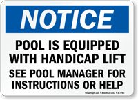 Notice   Pool With Handicap Lift Sign