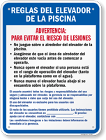 Reglas Del Elevador De La Piscina Spanish Pool Sign