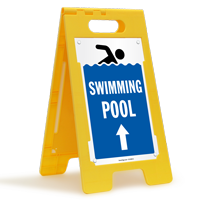 Standing Swimming Pool Floor Sign with Front Arrow