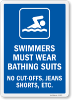 Swimmers Must Wear Bathing Suits Pool Rules Sign