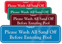 Wash All Sand Off Before Entering Pool Sign