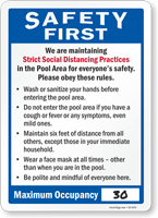 We Are Maintaining Strict Social Distancing Practices Pool Sign