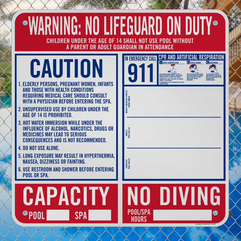 Warning Facility Is Not Protected By Lifeguards Pool Safety Policy Aluminum Sign 