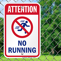 Attention No Running Pool Signs