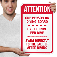 Attention One Person On Diving Board Signs