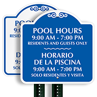 Customizable Bilingual Pool Hours Signsature Signs