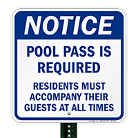 Notice Pool Pass Is Required Signs