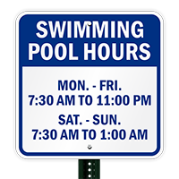 Swimming Pool Hours (Custom) Signs