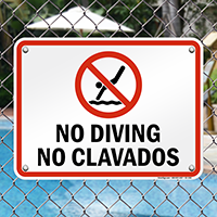 Bilingual No Diving Prohibition Sign