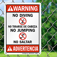 Bilingual No Diving No Jumping Sign