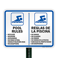 Bilingual Pool Rules, No Diving Sign