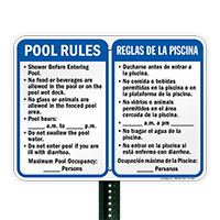 Bilingual Pool Rules, Timings, Maximum Occupancy Sign